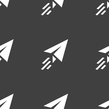 Paper airplane icon sign. Seamless pattern on a gray background. illustration