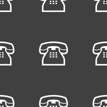 retro telephone handset icon sign. Seamless pattern on a gray background. illustration