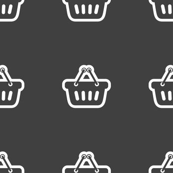 shopping cart icon sign. Seamless pattern on a gray background. illustration