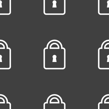 Lock icon sign. Seamless pattern on a gray background. illustration