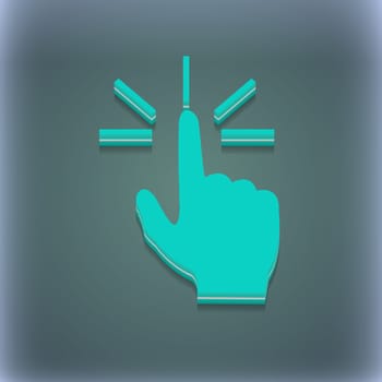 Click here hand icon symbol. 3D style. Trendy, modern design with space for your text illustration. Raster version