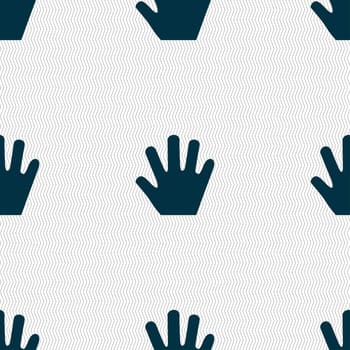 Hand icon sign. Seamless pattern with geometric texture. illustration