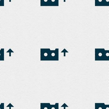 audio cassette icon sign. Seamless pattern with geometric texture. illustration