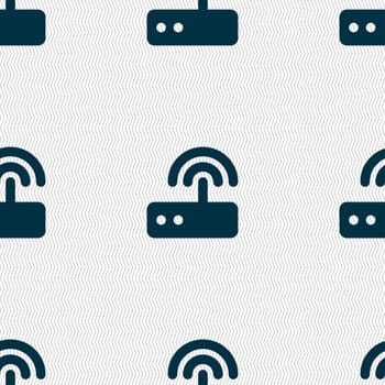 Wi fi router icon sign. Seamless pattern with geometric texture. illustration