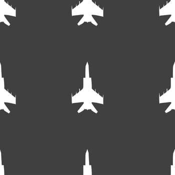 fighter icon sign. Seamless pattern on a gray background. illustration