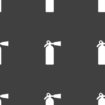 fire extinguisher icon sign. Seamless pattern on a gray background. illustration