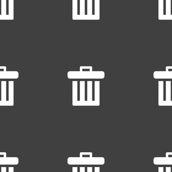 Recycle bin icon sign. Seamless pattern on a gray background. illustration