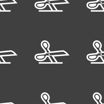 scissors icon sign. Seamless pattern on a gray background. illustration