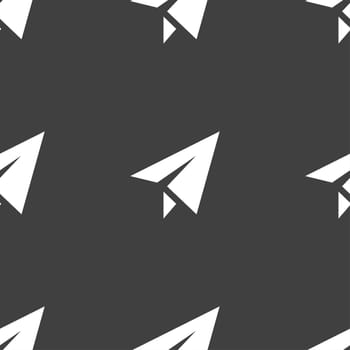 Paper airplane icon sign. Seamless pattern on a gray background. illustration