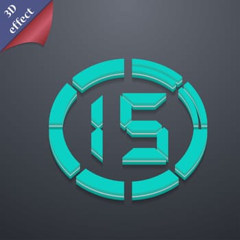 15 second stopwatch icon symbol. 3D style. Trendy, modern design with space for your text illustration. Rastrized copy