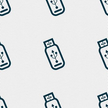 Usb flash drive icon sign. Seamless pattern with geometric texture. illustration