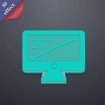 diagonal of the monitor 27 inches icon symbol. 3D style. Trendy, modern design with space for your text illustration. Rastrized copy