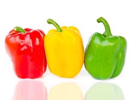 three bell peppers isolated on white background