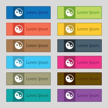 Ying yang icon sign. Set of twelve rectangular, colorful, beautiful, high-quality buttons for the site. illustration