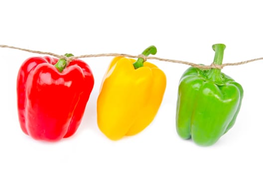 three bell peppers isolated on white background