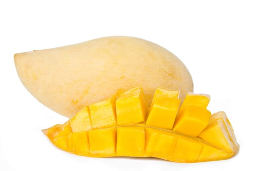Ripe mangos on white background