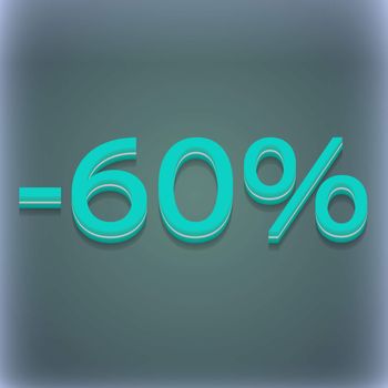 60 percent discount icon symbol. 3D style. Trendy, modern design with space for your text illustration. Raster version