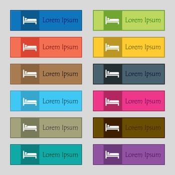 Hotel icon sign. Set of twelve rectangular, colorful, beautiful, high-quality buttons for the site. illustration