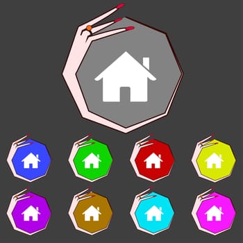 Home sign icon. Main page button. Navigation symbol. Set colur buttons illustration