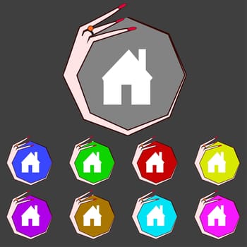 Home sign icon. Main page button. Navigation symbol. Set colourful buttons illustration