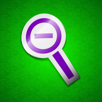 Magnifier glass, Zoom tool icon sign. Symbol chic colored sticky label on green background. illustration