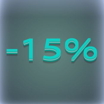 15 percent discount icon symbol. 3D style. Trendy, modern design with space for your text illustration. Raster version