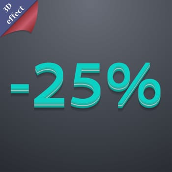 25 percent discount icon symbol. 3D style. Trendy, modern design with space for your text illustration. Rastrized copy