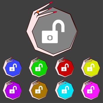 Lock sign icon. Locker symbol. Set colur buttons. illustration