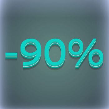 90 percent discount icon symbol. 3D style. Trendy, modern design with space for your text illustration. Raster version