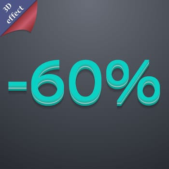 60 percent discount icon symbol. 3D style. Trendy, modern design with space for your text illustration. Rastrized copy