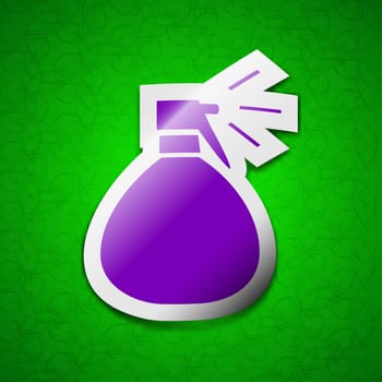 plastic spray of water icon sign. Symbol chic colored sticky label on green background. illustration