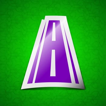Road icon sign. Symbol chic colored sticky label on green background. illustration