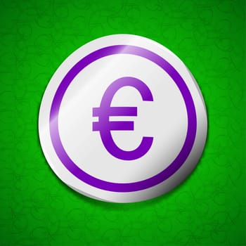 Euro icon sign. Symbol chic colored sticky label on green background. illustration