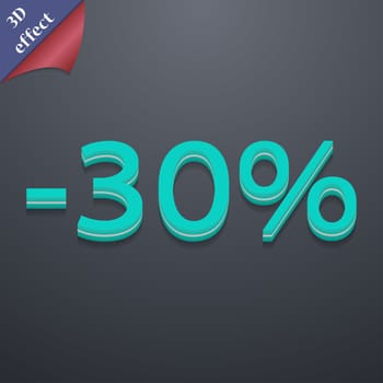 30 percent discount icon symbol. 3D style. Trendy, modern design with space for your text illustration. Rastrized copy