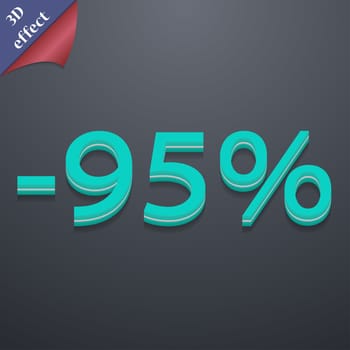 95 percent discount icon symbol. 3D style. Trendy, modern design with space for your text illustration. Rastrized copy