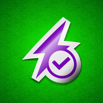 Photo flash icon sign. Symbol chic colored sticky label on green background. illustration