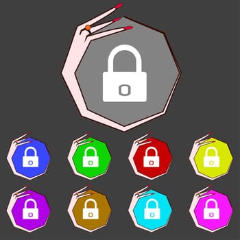 Lock sign icon. Locker symbol. Set colur buttons. illustration