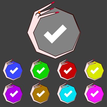 Check mark sign icon. Checkbox button. Set colourful buttons. illustration