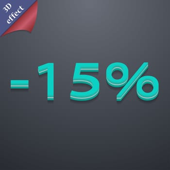 15 percent discount icon symbol. 3D style. Trendy, modern design with space for your text illustration. Rastrized copy