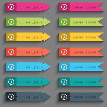 Photo flash sign icon. Lightning symbol. Set of colour buttons. illustration