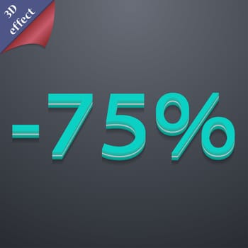 75 percent discount icon symbol. 3D style. Trendy, modern design with space for your text illustration. Rastrized copy