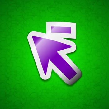 Cursor, arrow minus icon sign. Symbol chic colored sticky label on green background. illustration