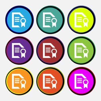 Award File document icon sign. Nine multi-colored round buttons. illustration