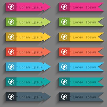 Photo flash sign icon. Lightning symbol. Set of colour buttons. illustration