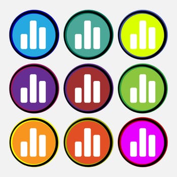 Growth and development concept. graph of Rate icon sign. Nine multi-colored round buttons. illustration