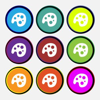 Palette icon sign. Nine multi-colored round buttons. illustration