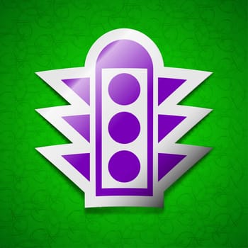 Traffic light signal icon sign. Symbol chic colored sticky label on green background. illustration