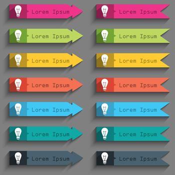 Light lamp sign icon. Idea symbol. Lightis on. Set of colored buttons. illustration