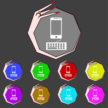 Computer keyboard and smatphone Icon. Set colourful buttons. illustration