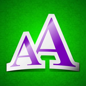 Enlarge font, AA icon sign. Symbol chic colored sticky label on green background. illustration